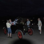 Chatting in the parking lot with old car buffs until well after dark